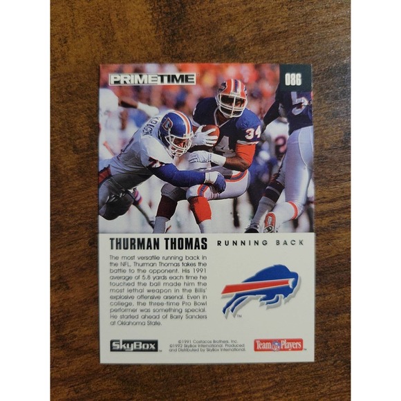 1992 Skybox Primetime #86 Thurman Thomas - Thurmanator - Bills -NFL - Fresh Pull - Picture 2 of 2